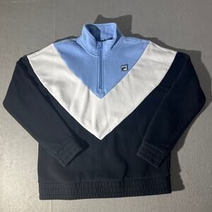 FILA Women’s Colorblock Quarter Zip Sweatshirt Blue White Black Fits Small READ